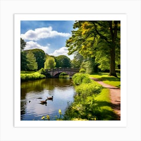 Nature Summer Outdoors Water Sightseeing Victory Park Duck Pond Garden Lake Shore Autumn (2) Art Print