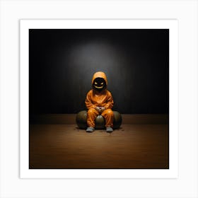 Halloween Child Sitting On A Pumpkin Art Print