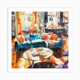 Living Room Watercolor Painting Art Print