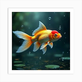 A Dreamy Goldfish With Scales Of Glowing, Iridescent Patterns Swimming Through A Celestial Pond Art Print