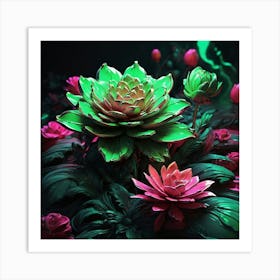 Neon Bloom Green Art Print 3 Art Print