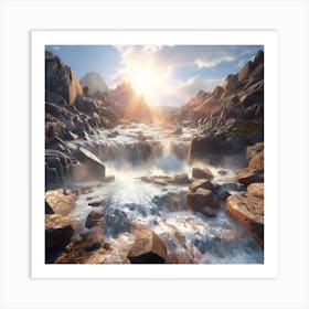 Waterfall In The Mountains Art Print