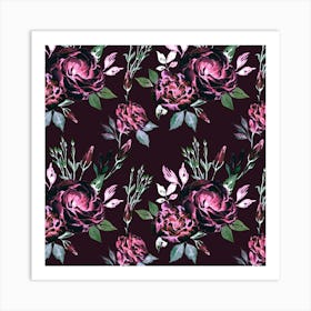 Watercolor Floral bouquets Dark Purple Art Print