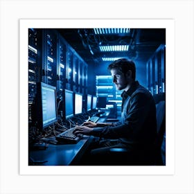 A Cutting Edge Server Room Filled To The Brim With Sleek High Tech Equipment Humming With Energy (3) Art Print