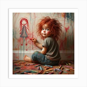 Little Girl With Crayons Art Print