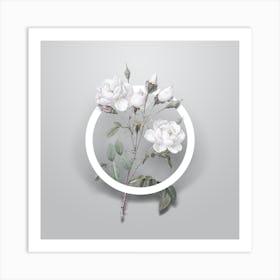Vintage White Rose Minimalist Botanical Geometric Circle on Soft Gray Art Print