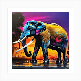 Elephant At Sunset 2 Art Print