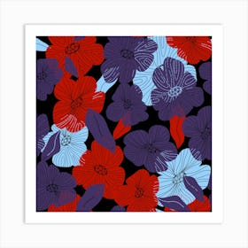 Flowers On A Black Background Art Print