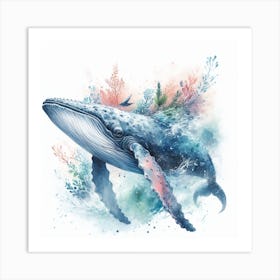 Sea Whale In Motion, Sea Whale Watercolour Art Print 1 Art Print