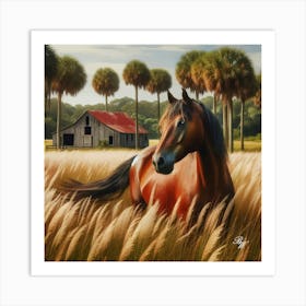Beautiful Chestnut Horse In The High Grass Copy Art Print