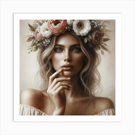 Portrait Of A Woman With Flower Crown 2 Art Print