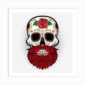 Funny Day Of Dead Red Beard Sugar Skull Halloween Art Print