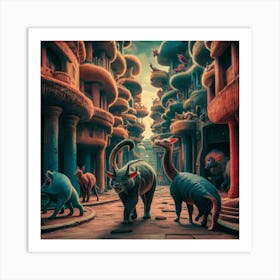 Dinosaurs In The City Art Print