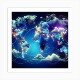 World Map With Clouds Art Print