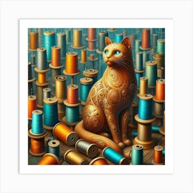 Cat and spools of thread Art Print