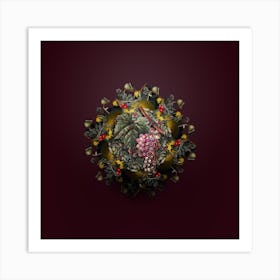 Vintage Grape Vine Fruit Wreath on Wine Red n.2502 Art Print