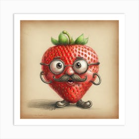 Strawberry With Glasses Art Print