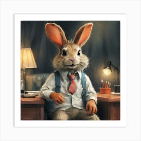 Rabbit In Office 1 Art Print