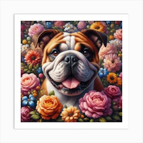 Bulldog In Flowers 1 Art Print