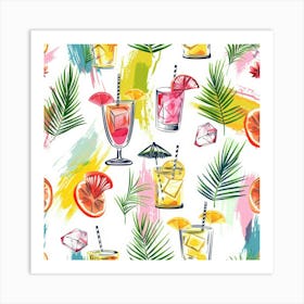 Seamless Pattern With Tropical Drinks 15 Art Print