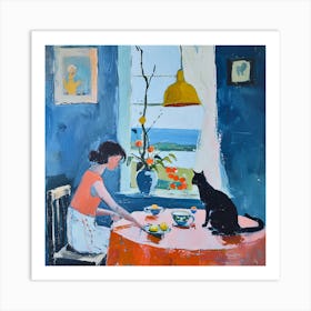 Cat At The Table Art Print