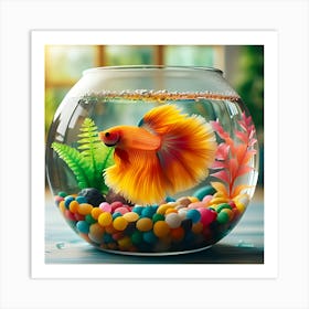 A Orange And Yellow Fish In A Fish Bowl 1 Art Print