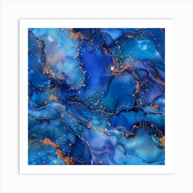 Abstract Blue And Gold Abstract Painting 2 Art Print