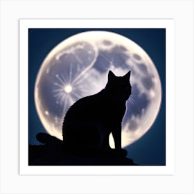 Lunar Cat Silhouette Art Print