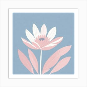 A White And Pink Flower In Minimalist Style Square Composition 389 Art Print