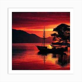 Sunset Sailboat 1 Art Print