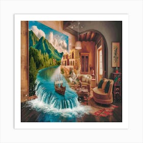 Waterfall In A Living Room Art Print