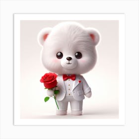 A cute Bear With Rose Art Print