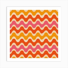 Retro Groovy Waves in Orange Pink And Red  Art Print