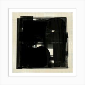 Black Abstract No. 2 - Abstract Black on Beige , Neutral, Minimalist, Monochromatic, Square, Contemporary Wall Art Art Print