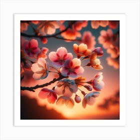 Cherry Blossoms At Sunset 4 Art Print