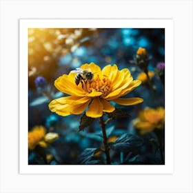 Bee On A Yellow Flower 1 Art Print