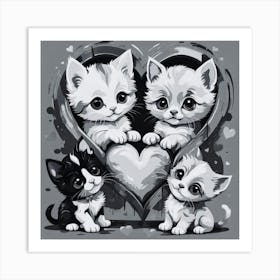 Four Kittens In A Heart Art Print