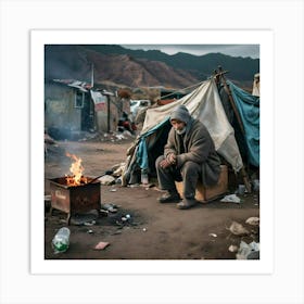 Homeless Man In A Tent Art Print