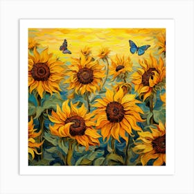 Sunflowers And Butterflies 2 Art Print