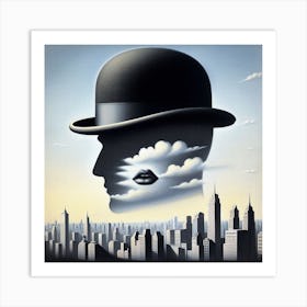 'The City Of Dreams' Man In A Top Hat Inspired by: René Magritte's Surrealist Masterpieces Art Print