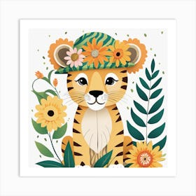 Floral Cute Baby Lion Nursery Illustration (15) Art Print