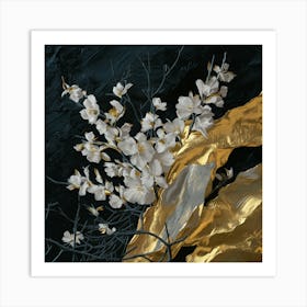 Gold And White Orchids Art Print