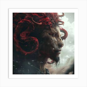 Red Hair lion Art Print
