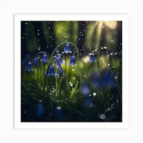 Raindrops on a Bower of Bluebell Woodland Flowers Art Print