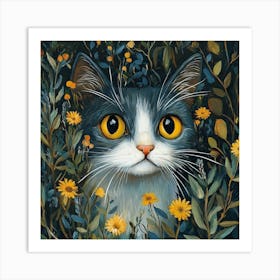 Cat In Flowers 5 Art Print