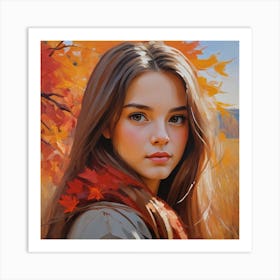 Photo Beautiful Girl Looking At Camera In Autumn 0 Art Print