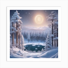 Winter Forest With Visible Horizon And Stars From Above Drone View Ultra Hd Realistic Vivid Colo (3) Art Print