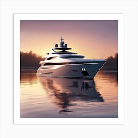 Luxury Yacht At Sunset Art Print