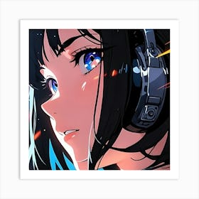 Anime Girl With Headphones Art Print