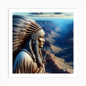 Native American Statue Overlooking Grand Canyon Copy Art Print